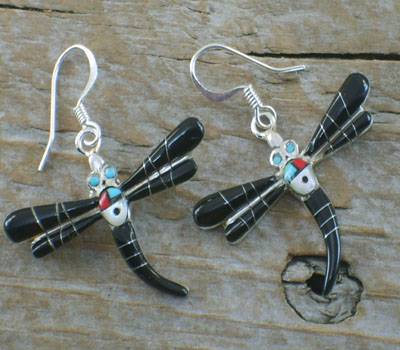 Earrings Black Onyx Inlay Dragonfly
